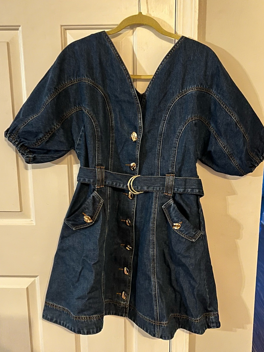 Commense Indigo Denim Mini Dress with Gold Accents NWT Fits Med-Large-XL - Picture 8 of 9